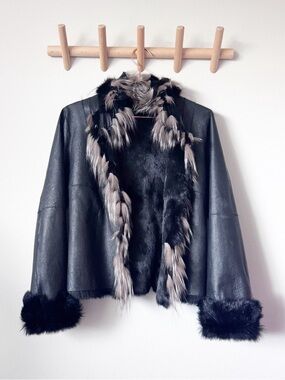 Women’s Black Faux Fur Trim Leather Jacket
